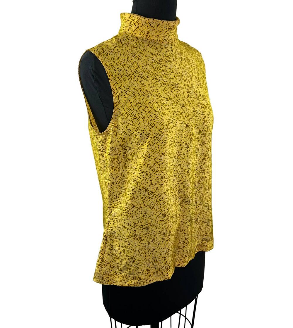 VINTAGE Cathy Hardwick Yellow Black 8 Blouse Polka Dot Silk Collar Back Button 8